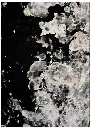 Black Puddle Late Shower Bubble Like Contemporary Machine Washable Rugs