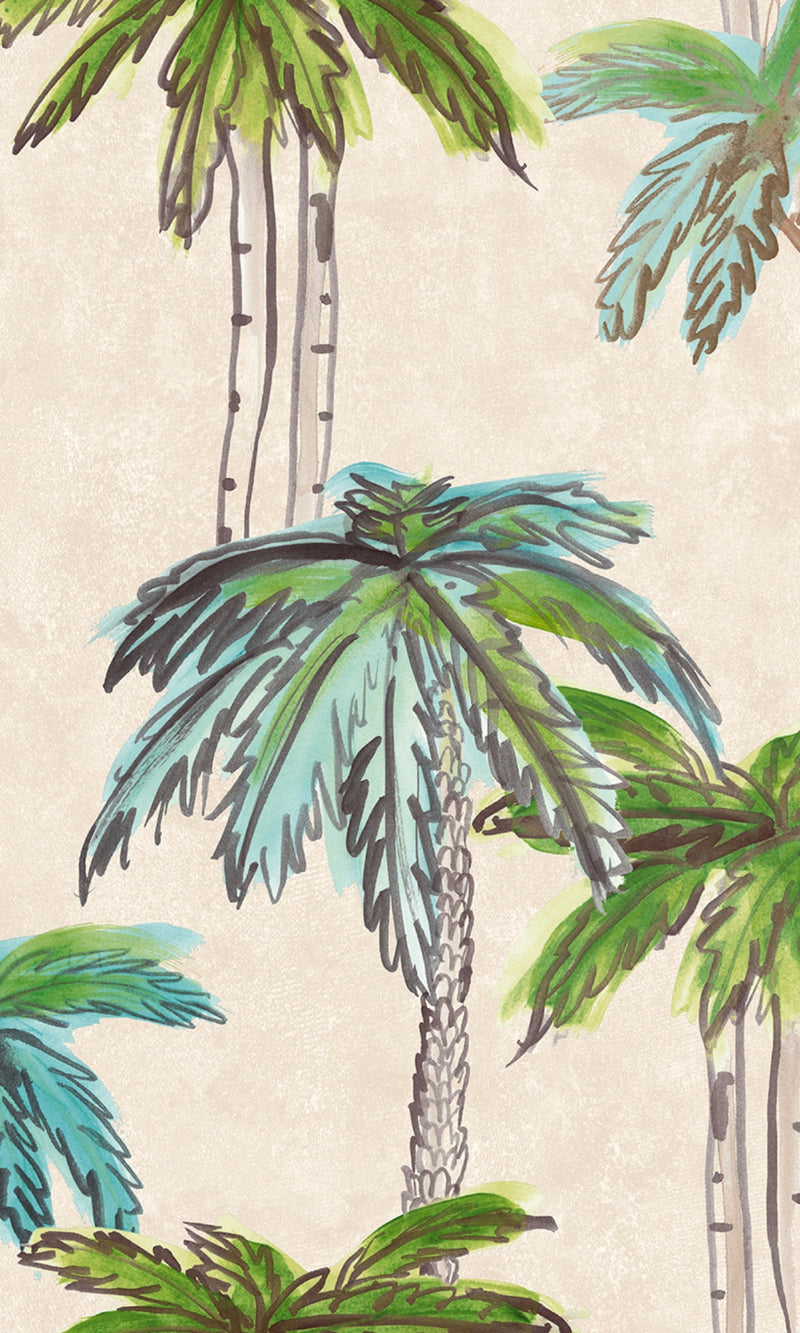 Blue Hand Painted Trees Tropical Wallpaper R8135