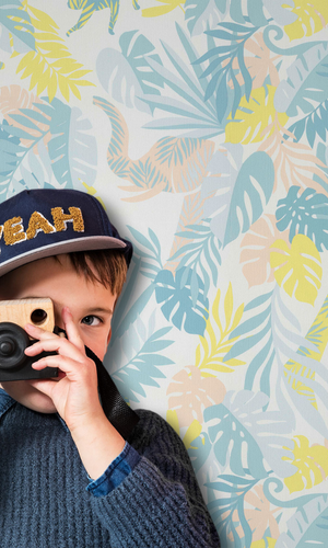Blue Jungle Plants Kids Room Wallpaper R5451
