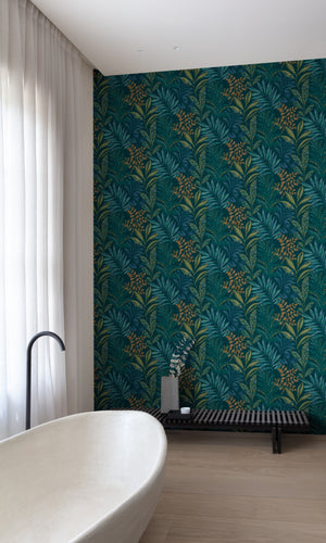 Blue Light Leaf Motif Tropical Wallpaper R7962