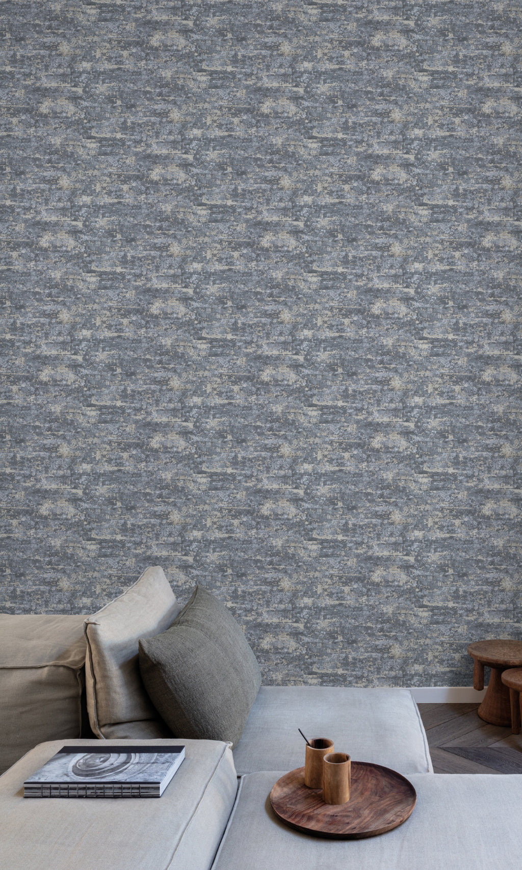 Blue Metallic Concrete Scratched Wallpaper R8020