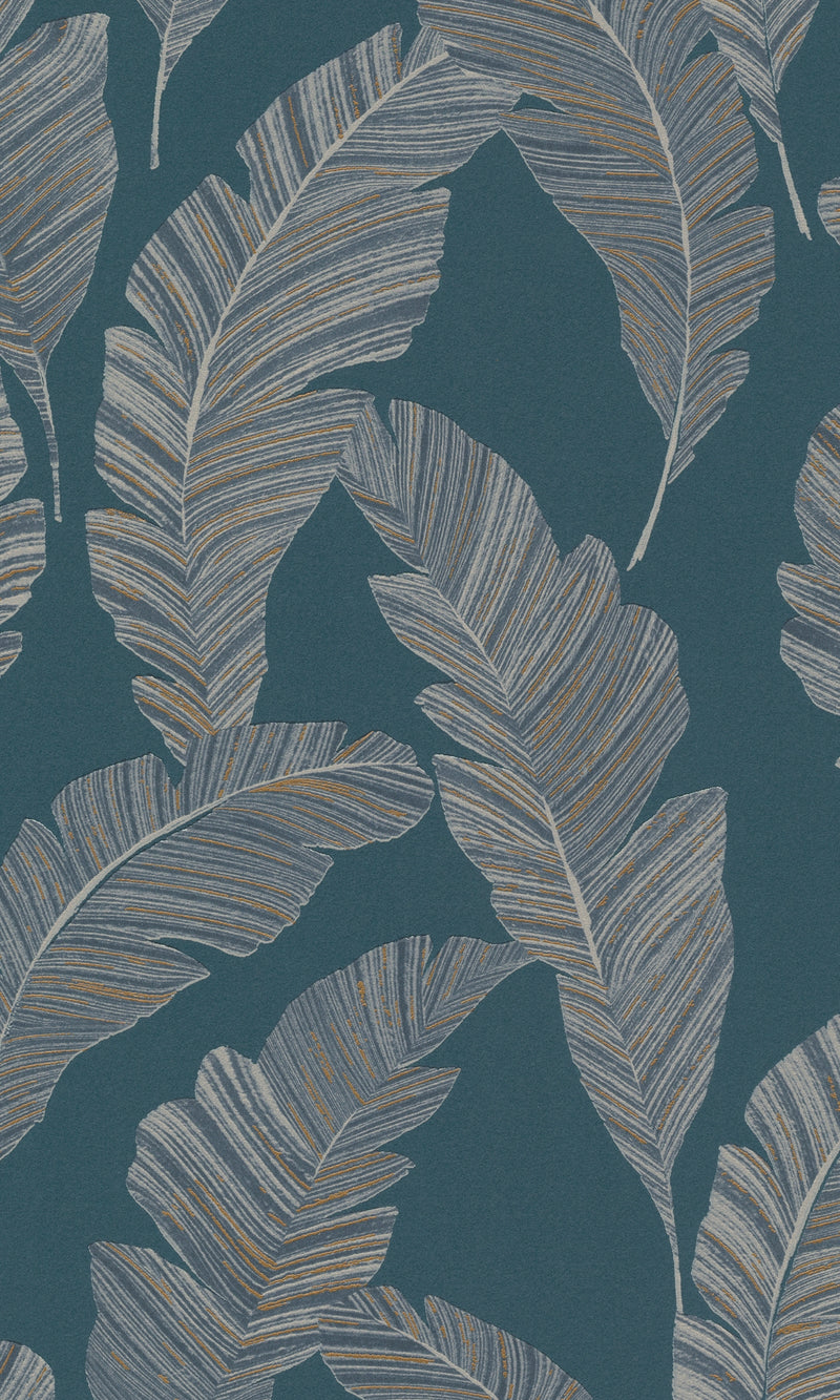Blue Sketched Leaves Botanical Wallpaper R8023