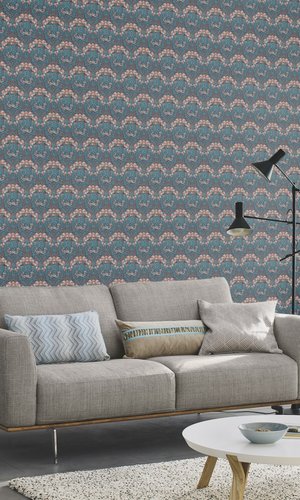 Blue & Green Fresh Jacobean Flowers Floral Wallpaper R7850