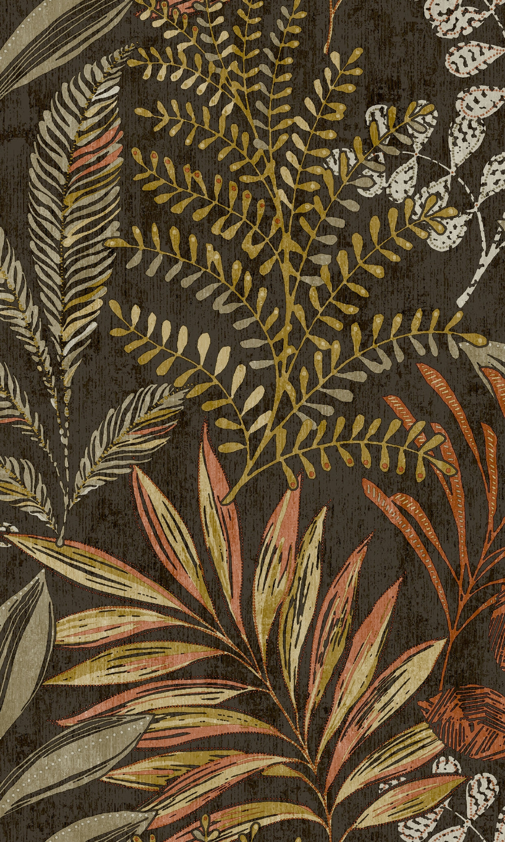 Brown Light Leaf Motif Tropical Wallpaper R7961