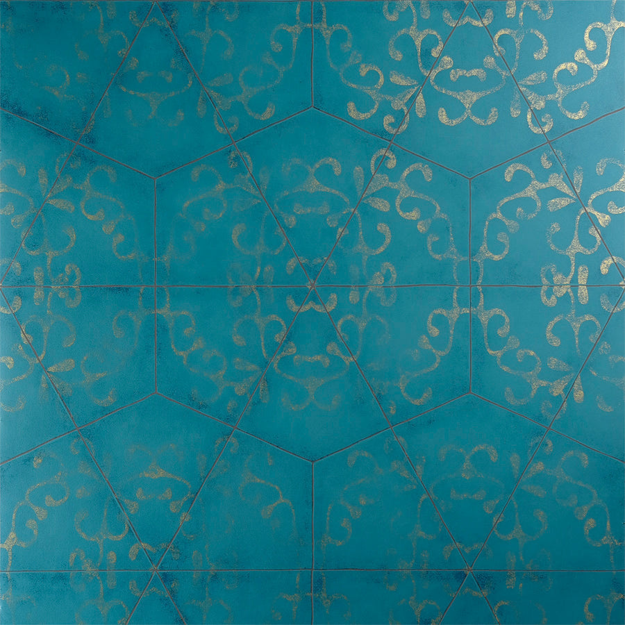 Luxury Elegant Turqoise Octagonal Metallic Tiled Wallpaper R3791