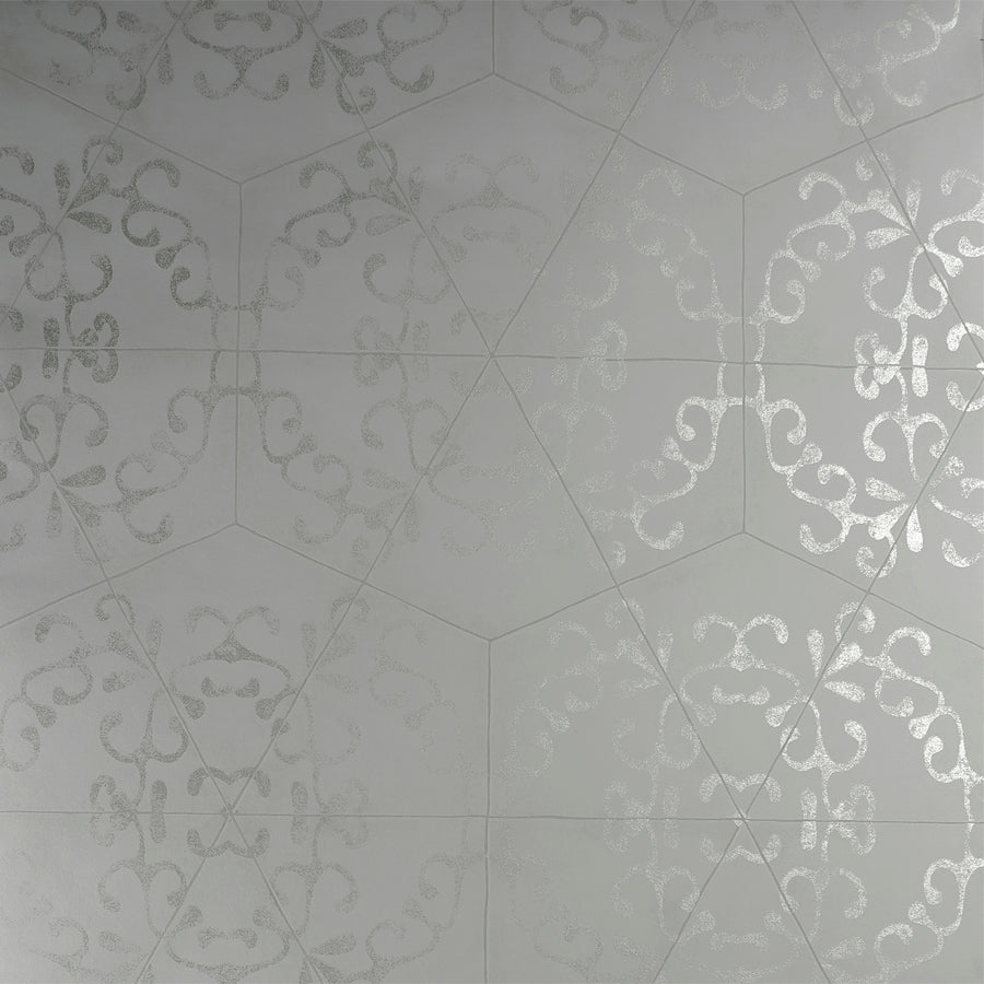 Luxury Elegant Grey Octagonal Metallic Tiled Wallpaper R3795