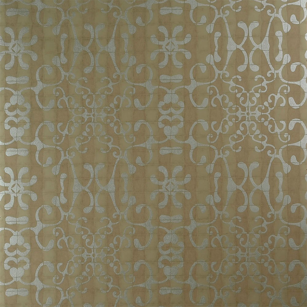 Classic Nude Yellow Tiled Romantic Metallic Swirls Wallpaper R3824