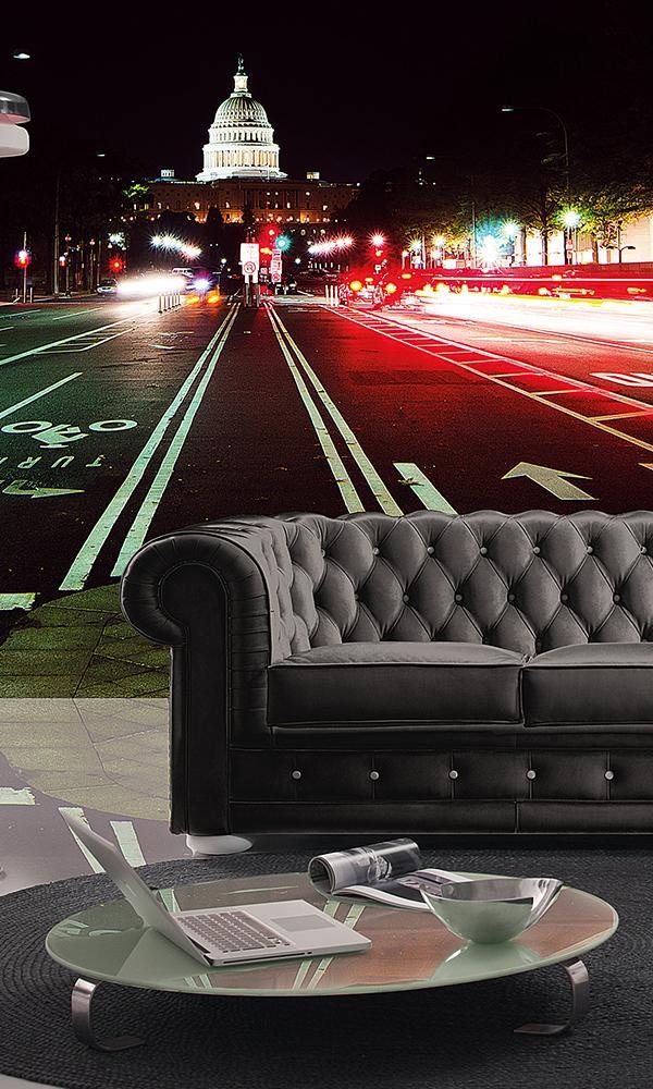 Washington DC Street Lights at Night Wallpaper. Digital Wallpaper. Mural wallpaper. Mural wallcovering.