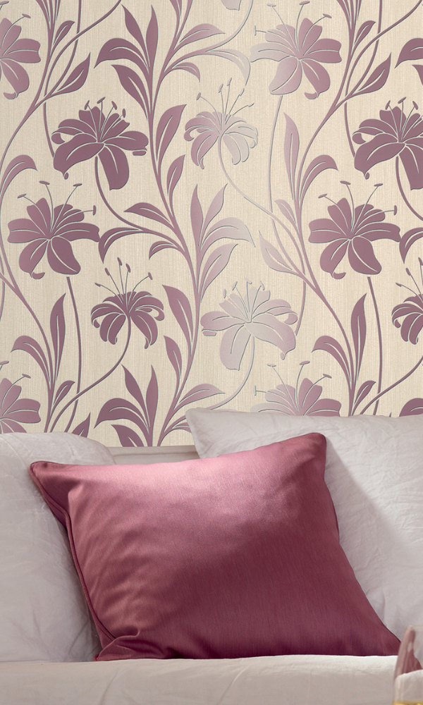 Contemporary Bold Floral Metallic Pink Wallpaper R3977
