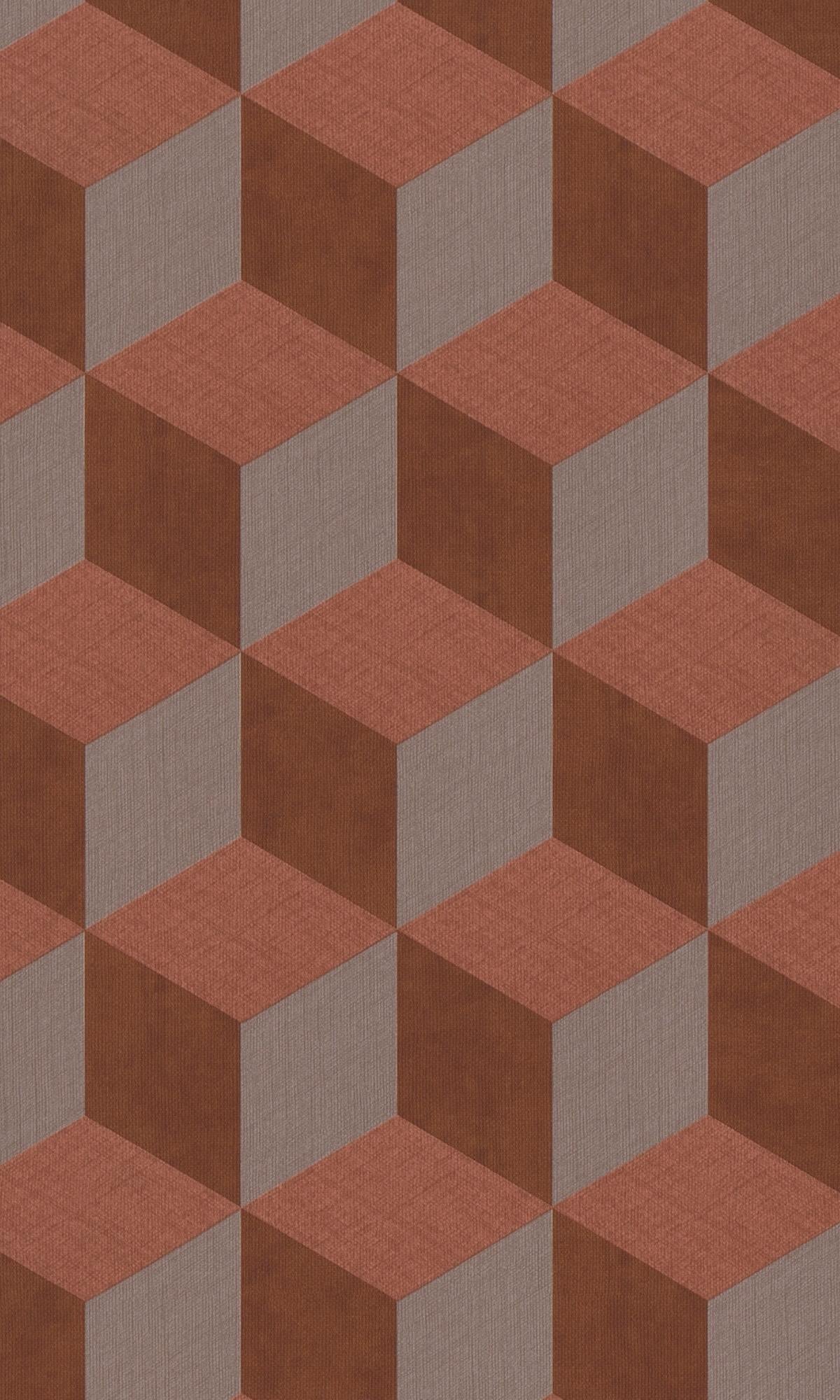 Copper Bold 3 Dimensional Cube Wallpaper R7811