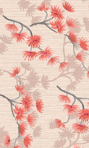 Coral Floating Minimalist Floral Wallpaper R8119