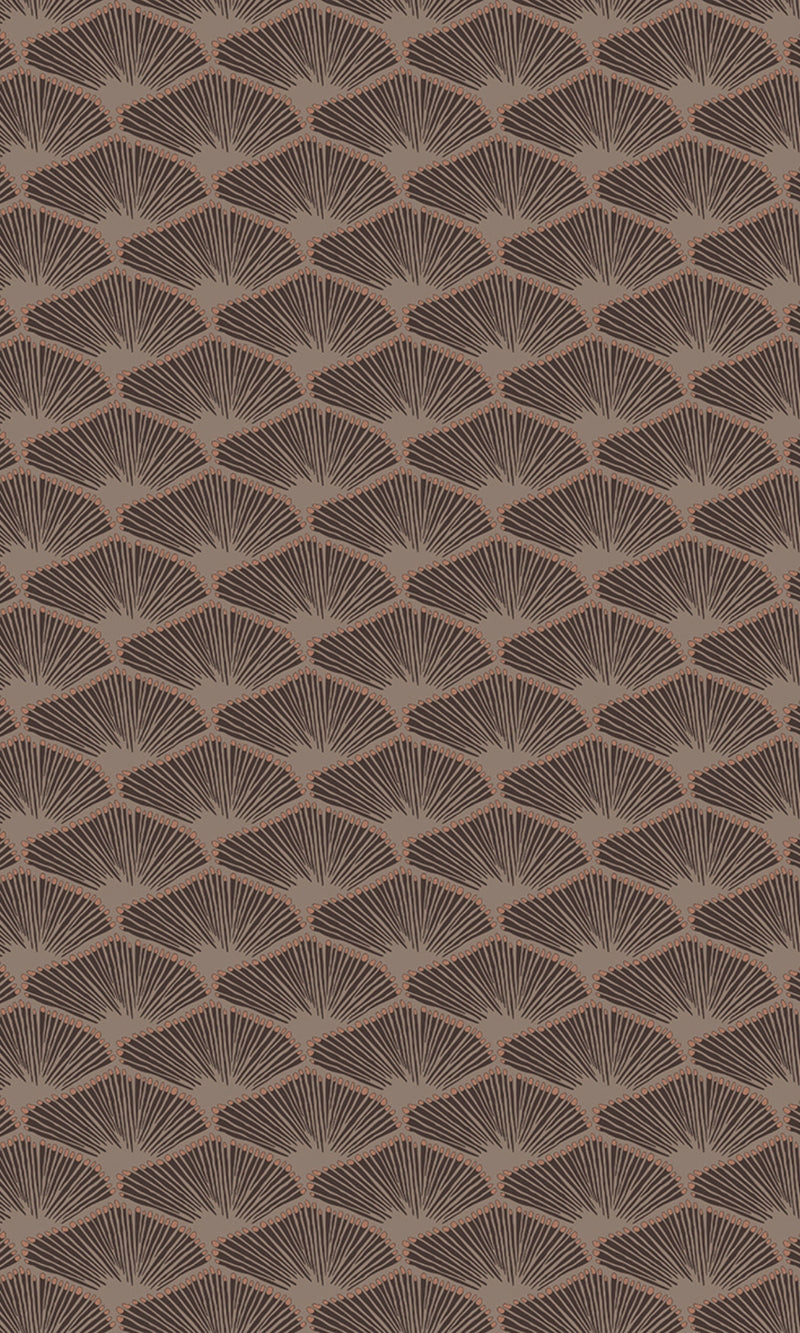 Dark Brown Minimalist Art Deco Fan Geometric Wallpaper R8124