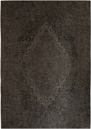 Dark Grey Saadi's Poem Damask Pattern Machine Washable Rug