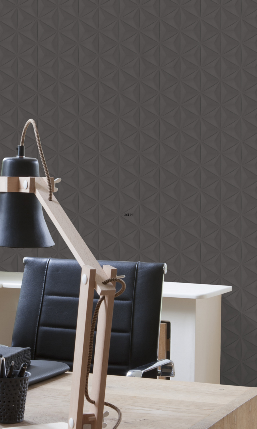 Dark Grey Slate Triad Geometric Commercial Wallpaper C7008