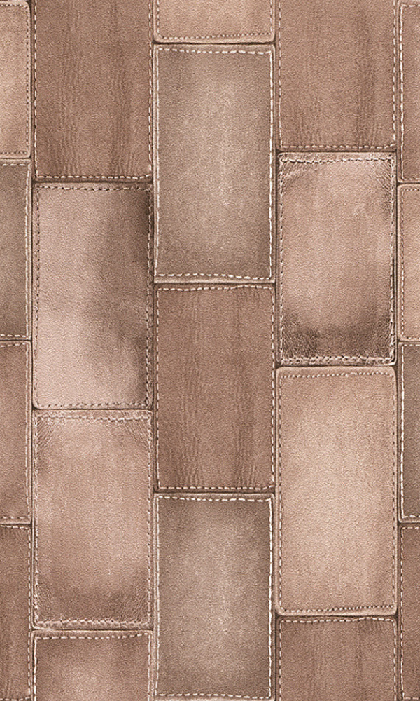 Faux Stitched Beige Leather Patchwork Wallpaper R4380