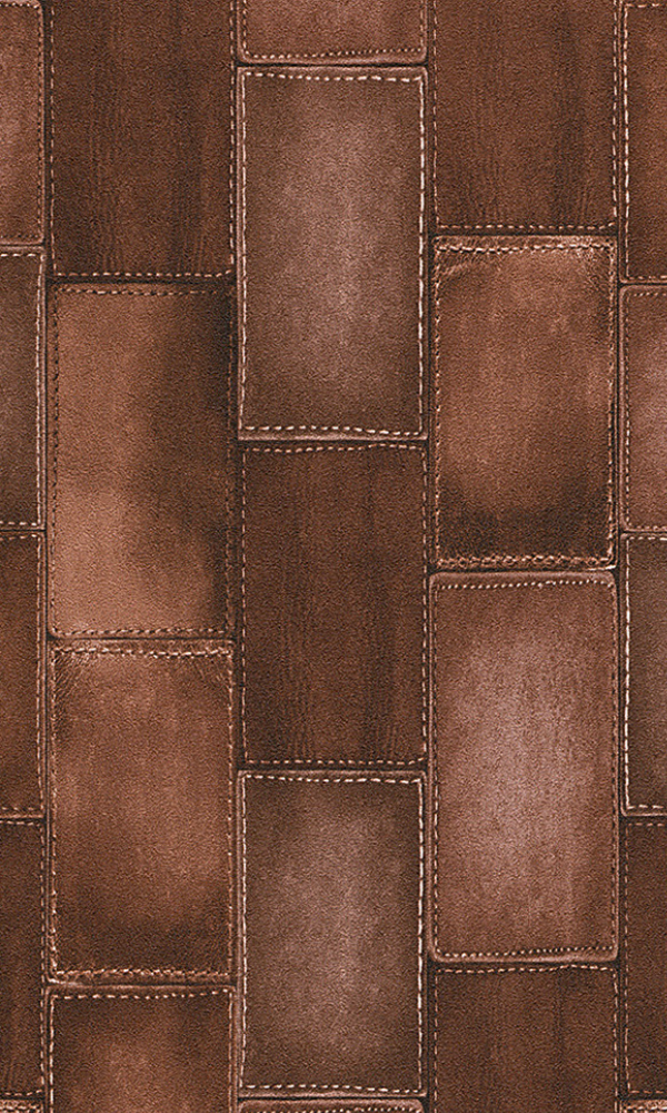 Faux Stitched Dark Brown Leather Wallpaper R4381