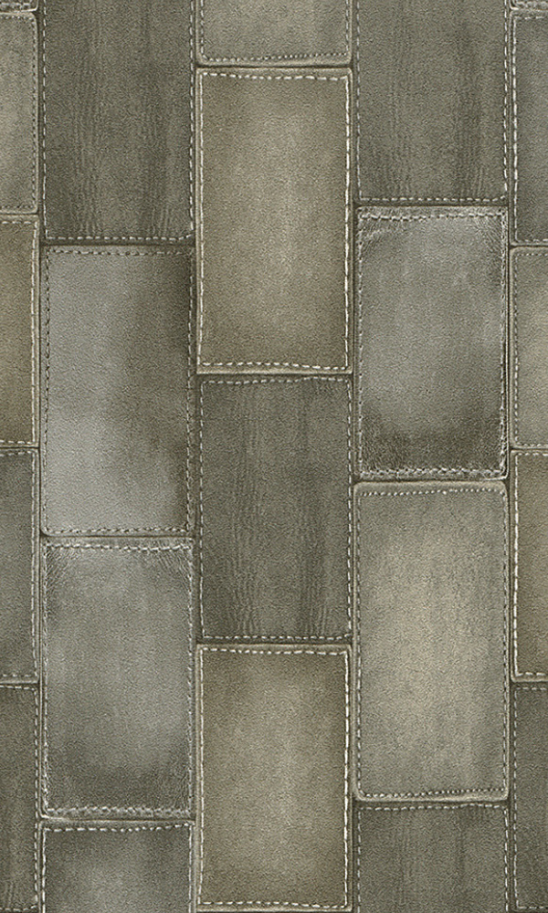 Faux Stitched Grey Leather Patchwork Wallpaper R4384