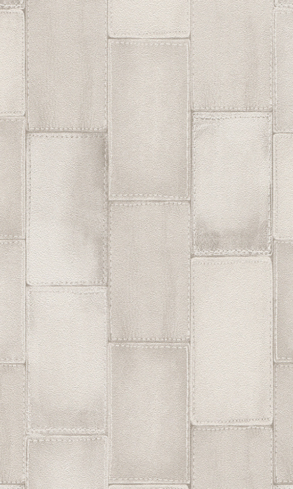 Faux Stitched White Leather Patchwork Wallpaper R4383