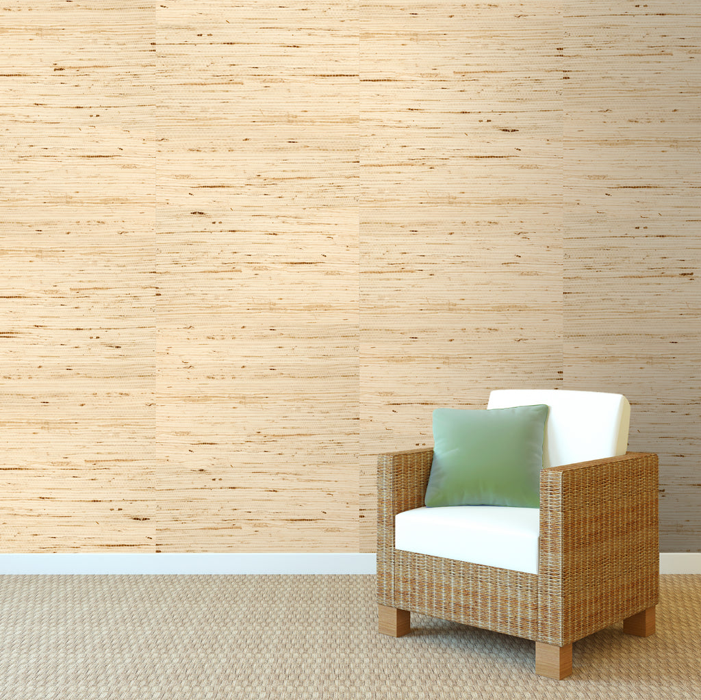 Grasscloth White & Gold Kapok Wallpaper R1985. Grasscloth wallpaper.