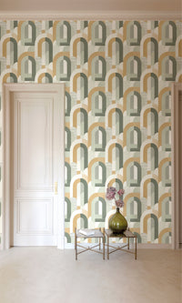 Green Geometric Arch Wallpaper R7977