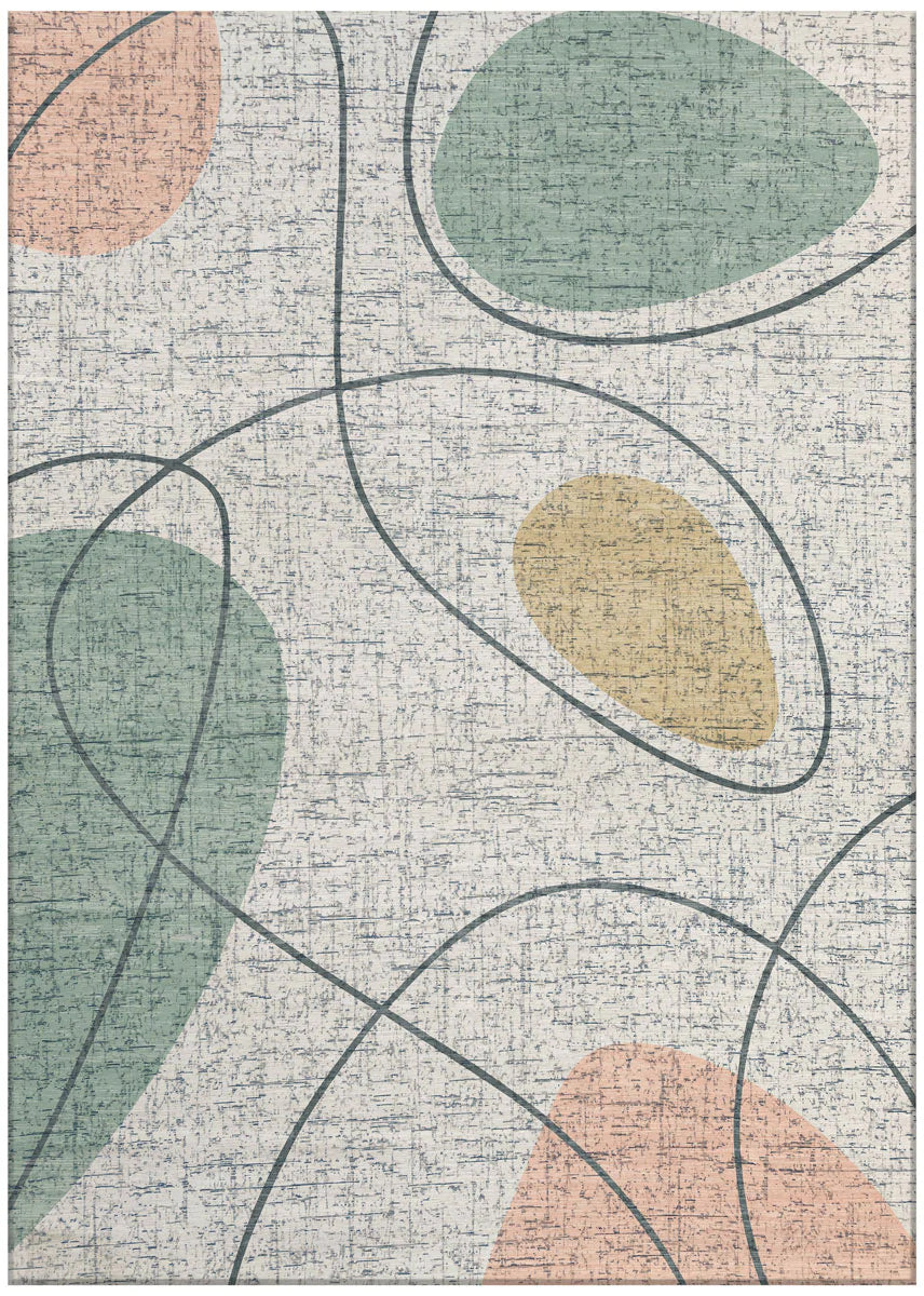 Green Pink My Bubble Abstract & Organic Shapes Design Machine Washable Rug