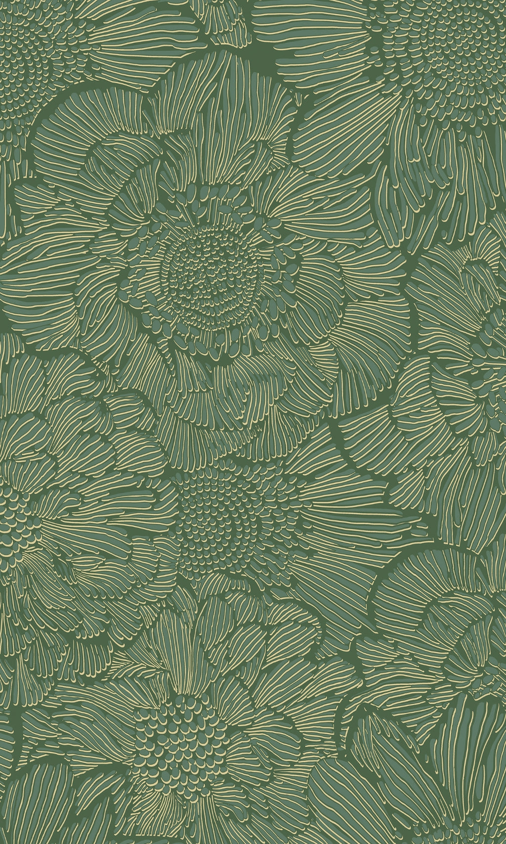 Green Stylish Sketched Floral Wallpaper R8002