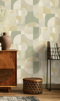 Green Retro Abstract Shapes Geometric Wallpaper R7698