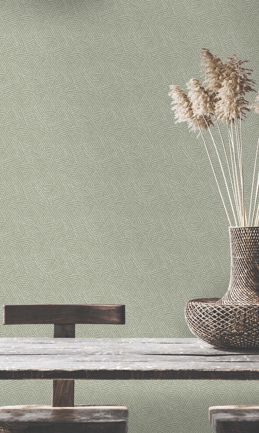 Green Fabric Effect Metallic Geometric Wallpaper R7713