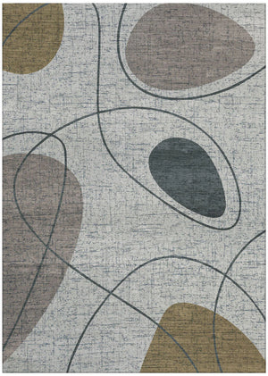 Grey Beige My Bubble Abstract & Organic Shapes Design Machine Washable Rug