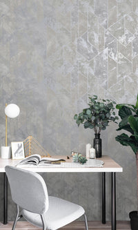 Grey Marble Geometric Stripes Wallpaper R7599