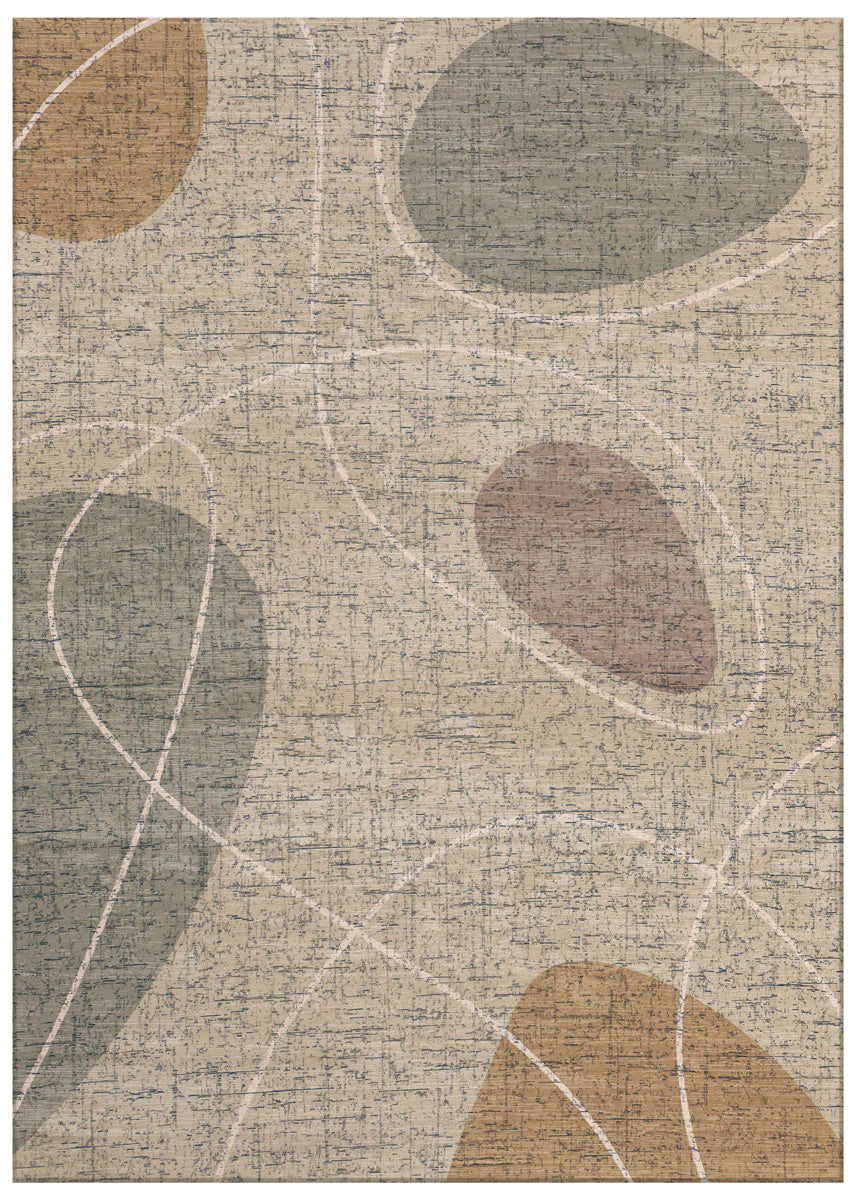 Grey Moss My Bubble Abstract & Organic Shapes Design Machine Washable Rug