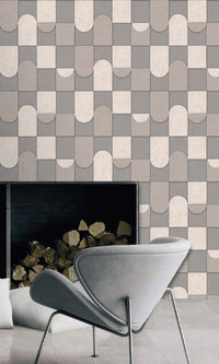 Grey & Beige 3D Patchwork Geometric Wallpaper R8086