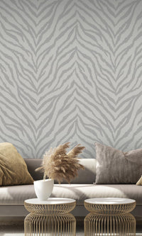 Grey Metallic Zebra Lines Animal Print Wallpaper R7692