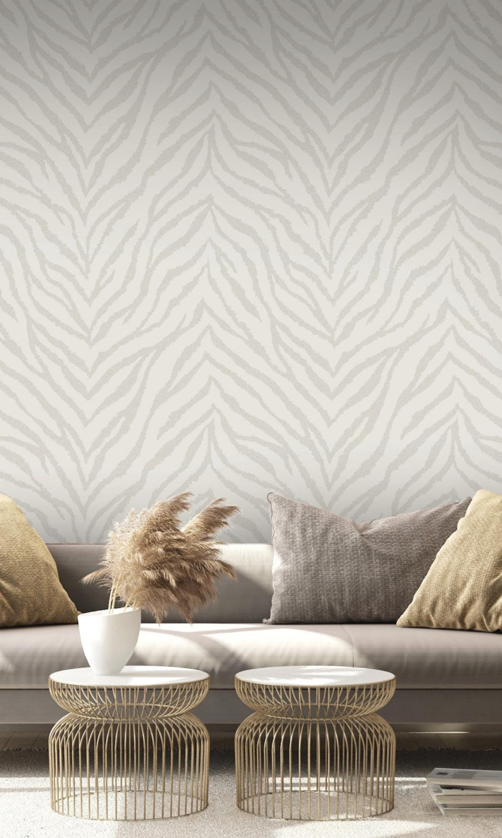Light Grey Metallic Zebra Lines Animal Print Wallpaper R7695