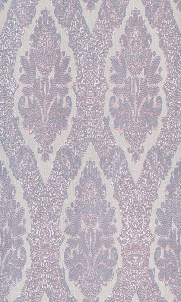 Contemporary Damask Floral Geometric Mosaic Fields Blue and Pink R4542