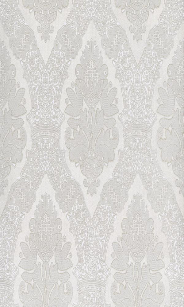 Contemporary Damask Floral Geometric Mosaic Fields Grey and White R4543