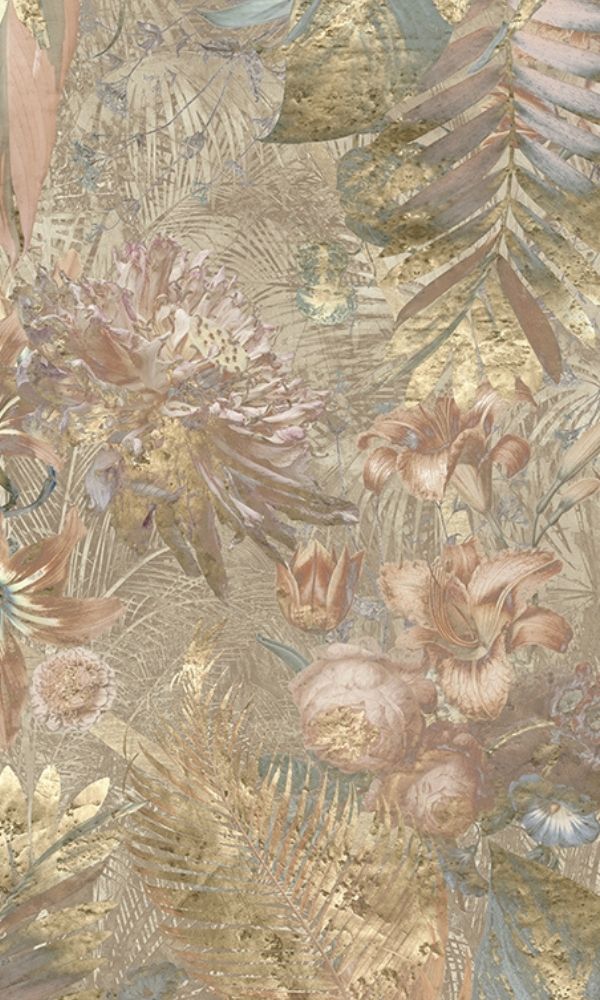 Metallic Brown & Gold Dried Leaves Tropical Wall Mural M1040