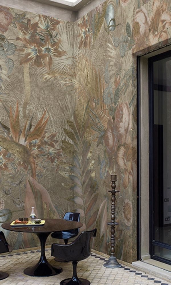 Metallic Brown & Gold Dried Leaves Tropical Wall Mural M1040