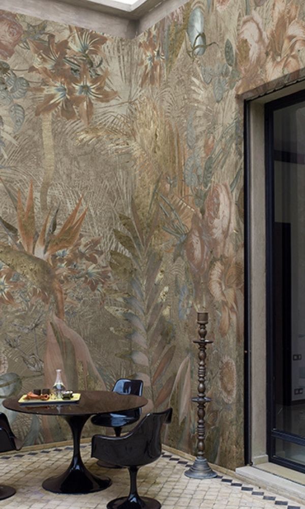 Metallic Brown & Gold Dried Leaves Tropical Wallpaper Mural M1040