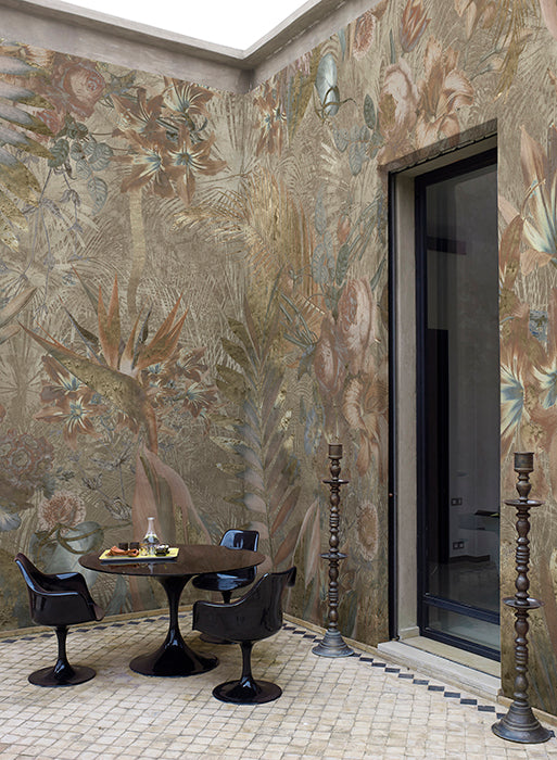 Metallic Brown & Gold Dried Leaves Tropical Wall Mural M1040
