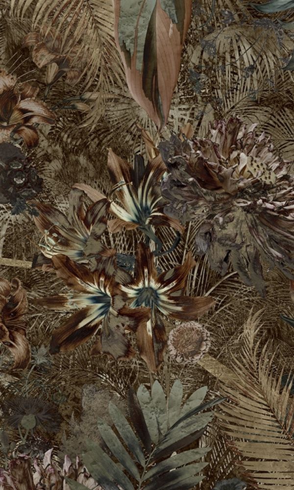 Metallic Green Tropical Leaves Wall Mural M1041