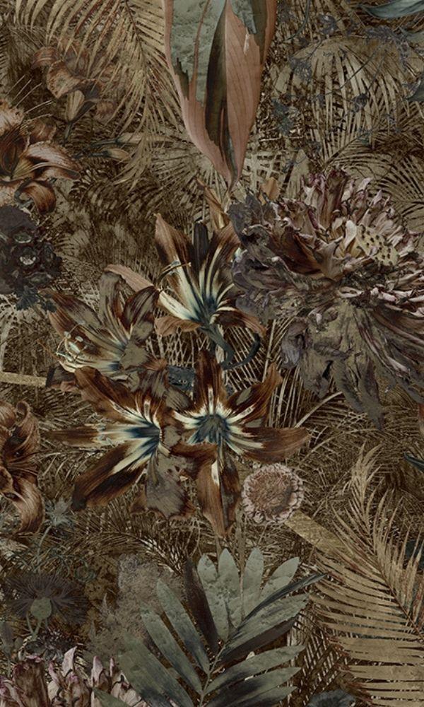Metallic Green Tropical Leaves Wall Mural M1041