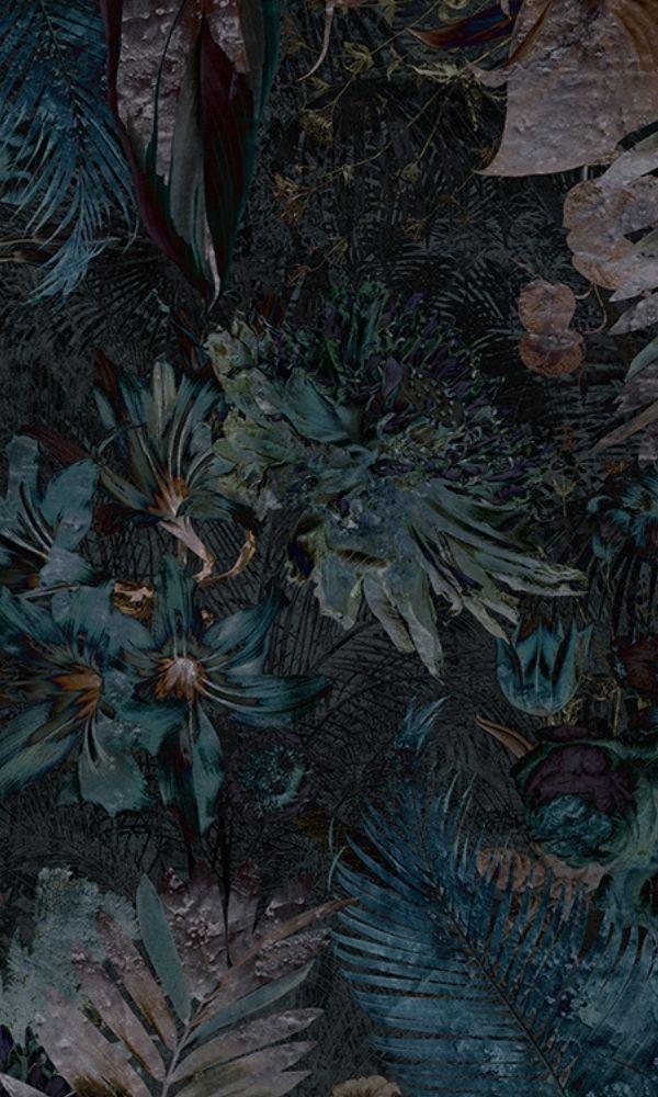 Navy Blue Leaves and Grains Tropical Wall Mural M1042 - Sample