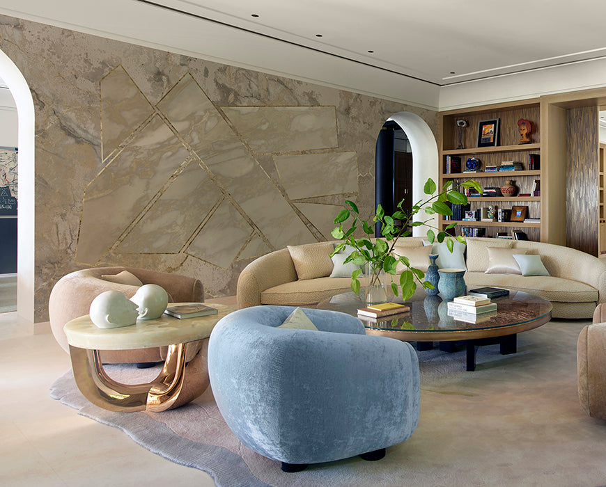 Beige and Grey Metallic Geometric Marble Wall Mural M1043