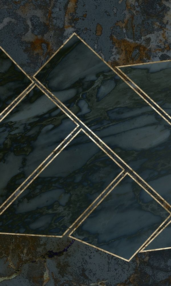 Navy Blue & Gold Metallic Geometric Marble Wallpaper Mural M1045