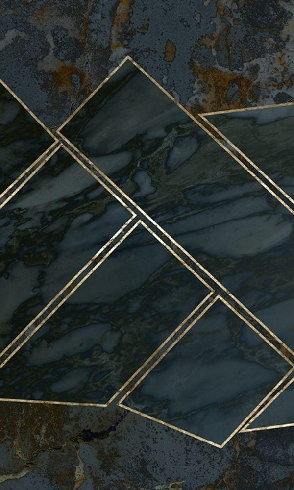Navy Blue & Gold Metallic Geometric Marble Wall Mural M1045 - Sample