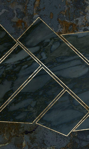 Navy Blue & Gold Metallic Geometric Marble Wallpaper Mural M1045-Sample