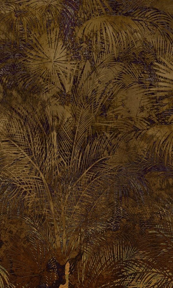 Gold Tropical Vintage Leaves Wallpaper Mural M1046