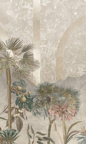 Silver & Green Trees & Flowers in Paradise Tropical Wallpaper Mural M1049-Sample