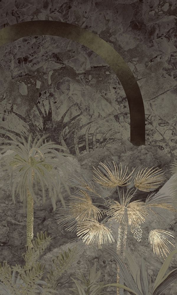 Midnight Grey Tropical Paradise at Night Wallpaper Mural M1050